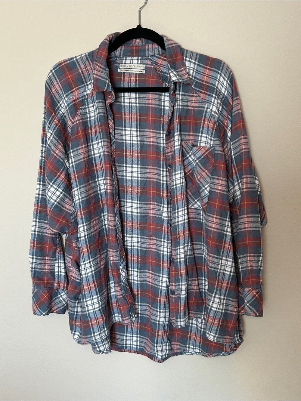 Urban Outfitters Plaid Flannel Shirt — Blue, Rust & White